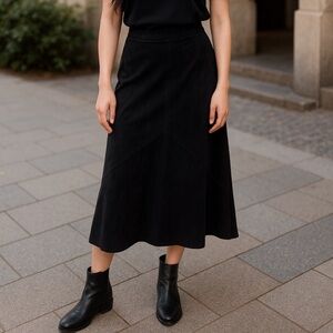 BRANDON THOMAS Vintage Black Suede Leather Midi Skirt